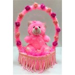 Grabadeal Pink Soft Lovable/Huggable Teddy Bear in a Beautiful Decorated Rose Basket for Valentines Day Gifts/Gift for Girlfriend/Love Gift (30 cm)