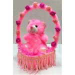 Grabadeal Pink Soft Lovable/Huggable Teddy Bear in a Beautiful Decorated Rose Basket for Valentines Day Gifts/Gift for Girlfriend/Love Gift (30 cm)