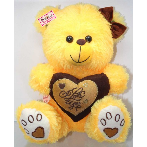 Yellow Puchi Girl Teddy Bear with a Bow and I Love You Heart