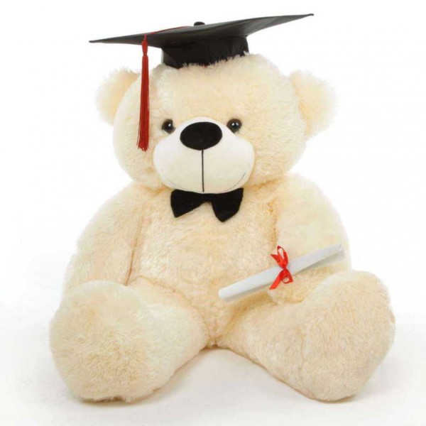 Peach 3 Feet Big Teddy Bear with a Graduation Cap and a Scroll