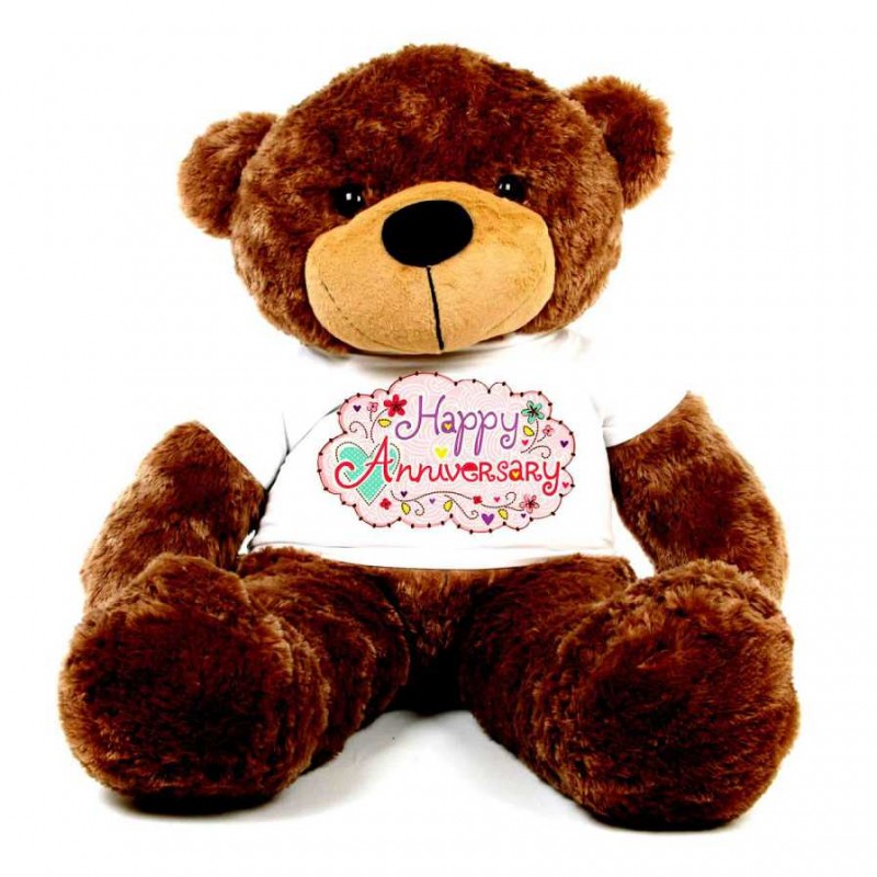 Buy Brown 5 feet Big Teddy Bear wearing a Happy Anniversary T-shirt Online  at Lowest Price in India | GRABADEAL