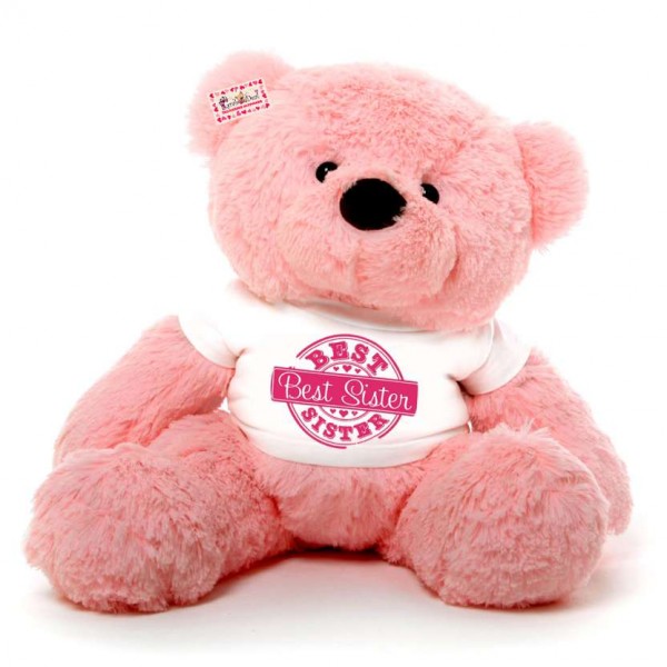 2 feet big pink fur face teddy bear wearing special Best Sister T-shirt