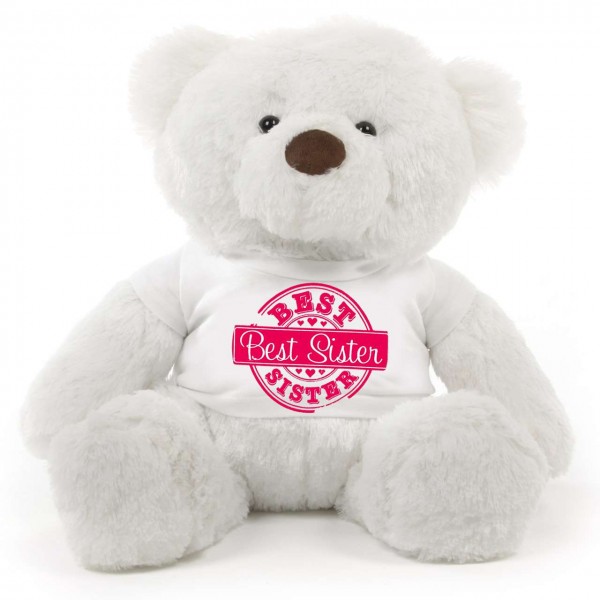 2 feet big white fur face teddy bear wearing special Best Sister T-shirt