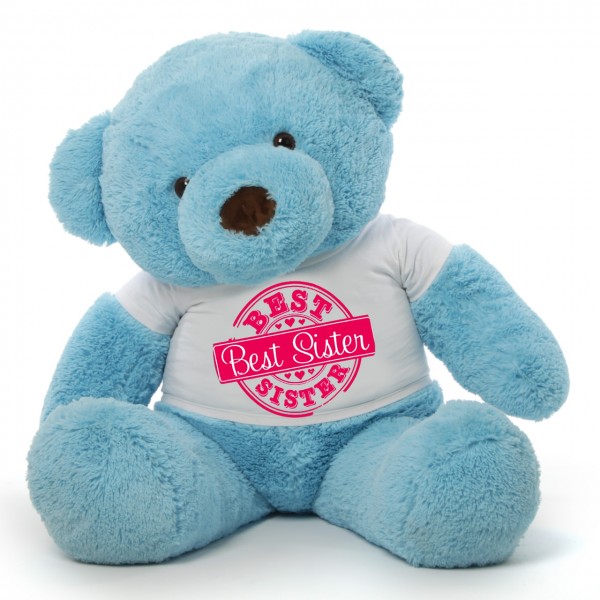 3.5 feet big blue fur face teddy bear wearing special Best Sister T-shirt