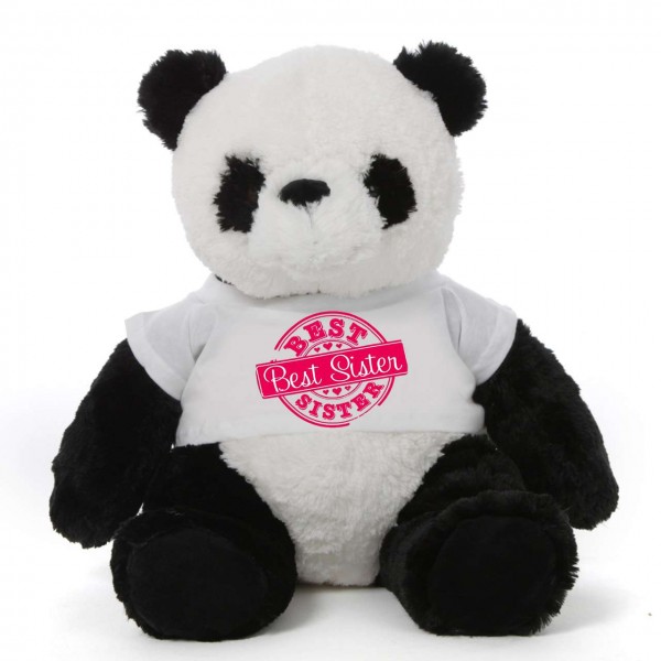 3.5 feet big panda teddy bear wearing special Best Sister T-shirt