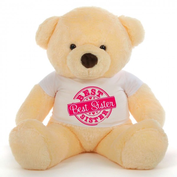 3.5 feet big peach fur face teddy bear wearing special Best Sister T-shirt