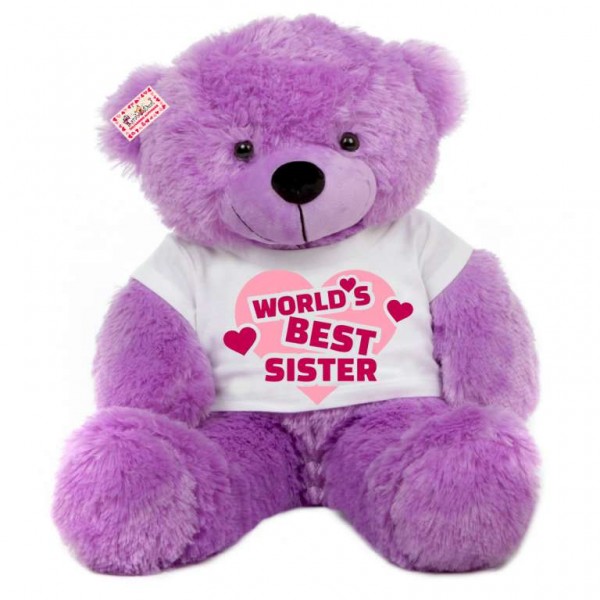 2 feet big purple teddy bear wearing worlds best sister T-shirt