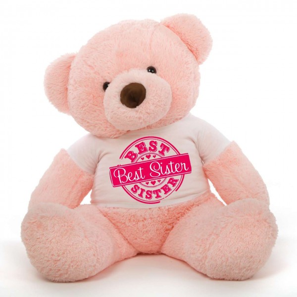 3.5 feet big pink fur face teddy bear wearing special Best Sister T-shirt