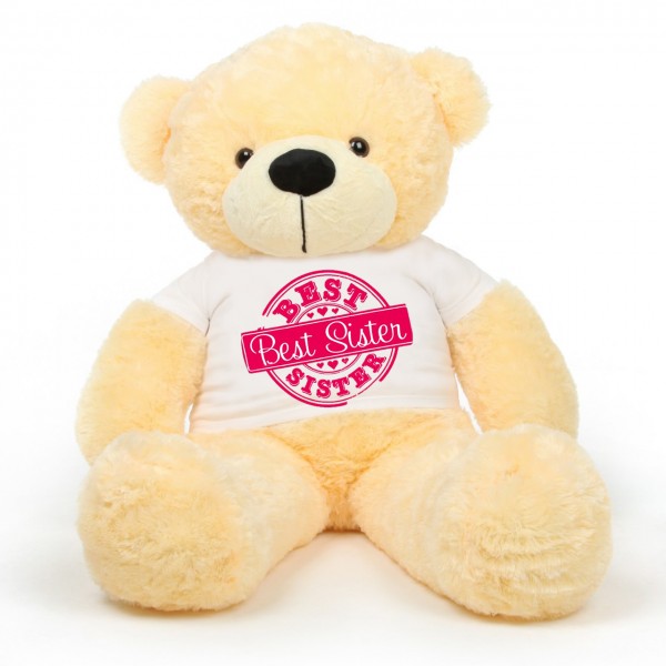 5 feet big peach teddy bear wearing special Best Sister T-shirt