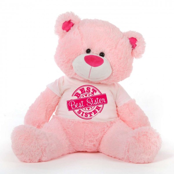 5 feet big pink gabby teddy bear wearing special Best Sister T-shirt