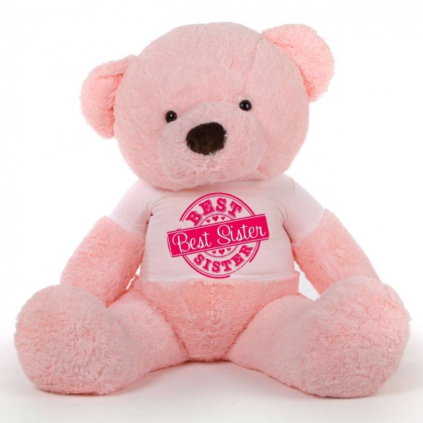 5 feet big pink fur face teddy bear wearing special Best Sister T-shirt