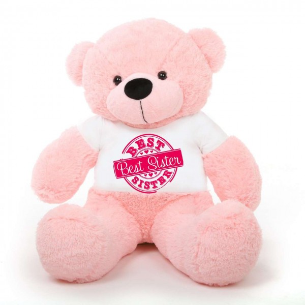 5 feet big pink teddy bear wearing special Best Sister T-shirt