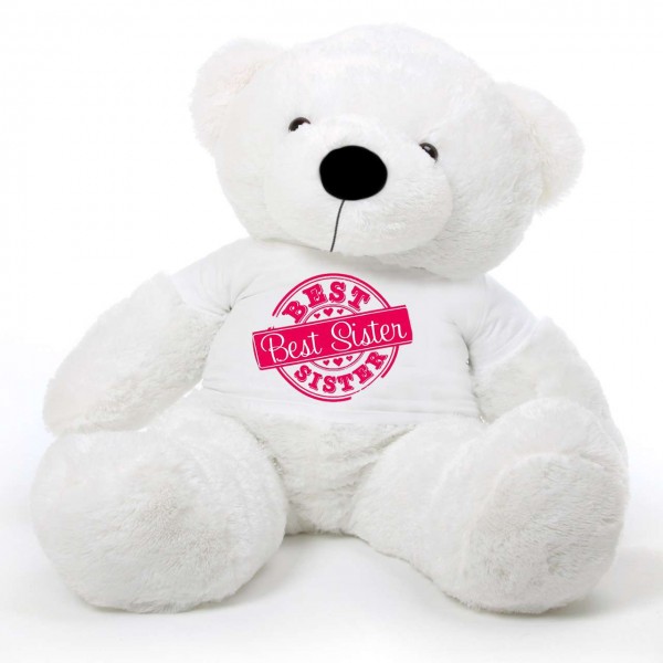 5 feet big white fur face teddy bear wearing special Best Sister T-shirt