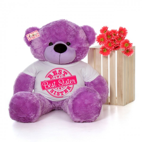 4 feet big purple teddy bear wearing Best Sister T-shirt