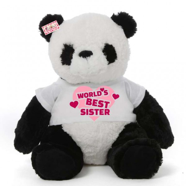 3.5 feet big panda teddy bear wearing Worlds Best Sister T-shirt