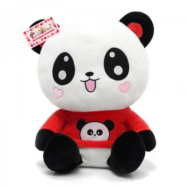 Cute 15 Inch Happy Panda wearing beautiful Red Baby Panda T-shirt