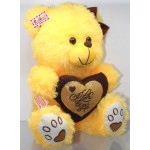 Yellow Puchi Girl Teddy Bear with a Bow and I Love You Heart