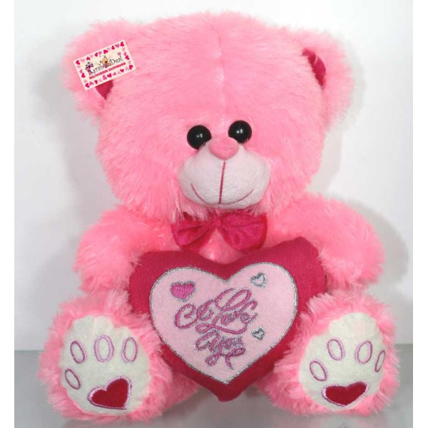 Pink Puchi Teddy Bear with a Bow and I Love You Heart