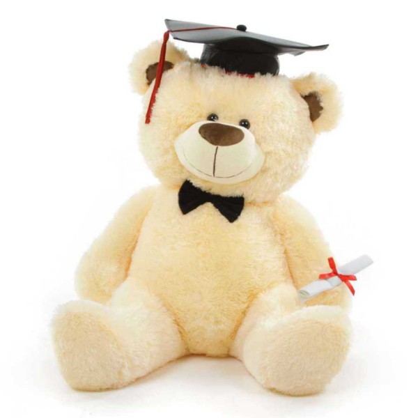 Peach 3.5 Feet Big Teddy Bear with a Graduation Cap and a Scroll