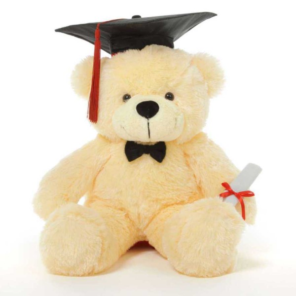 2 feet big peach teddy bear with Graduation Cap and a Scroll