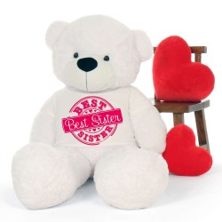 5 feet big white teddy bear wearing special Best Sister T-shirt
