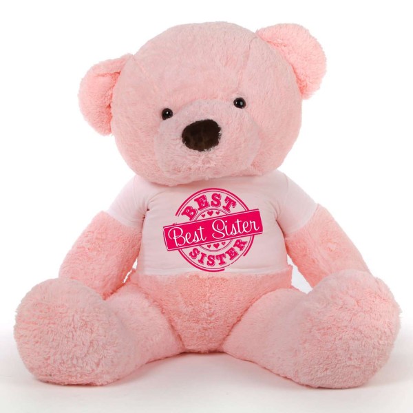 5 feet big pink fur face teddy bear wearing special Best Sister T-shirt