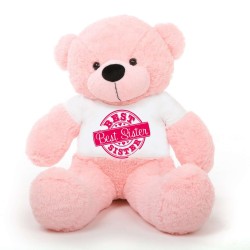 5 feet big pink teddy bear wearing special Best Sister T-shirt
