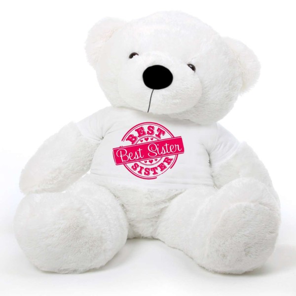 5 feet big white fur face teddy bear wearing special Best Sister T-shirt