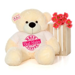 4 feet big peach teddy bear wearing Best Sister T-shirt
