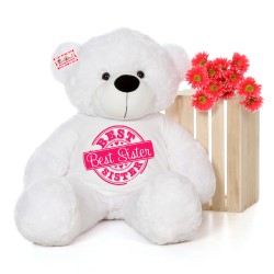 4 feet big white teddy bear wearing Best Sister T-shirt
