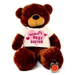 5 feet big brown teddy bear wearing Worlds Best Sister T-shirt